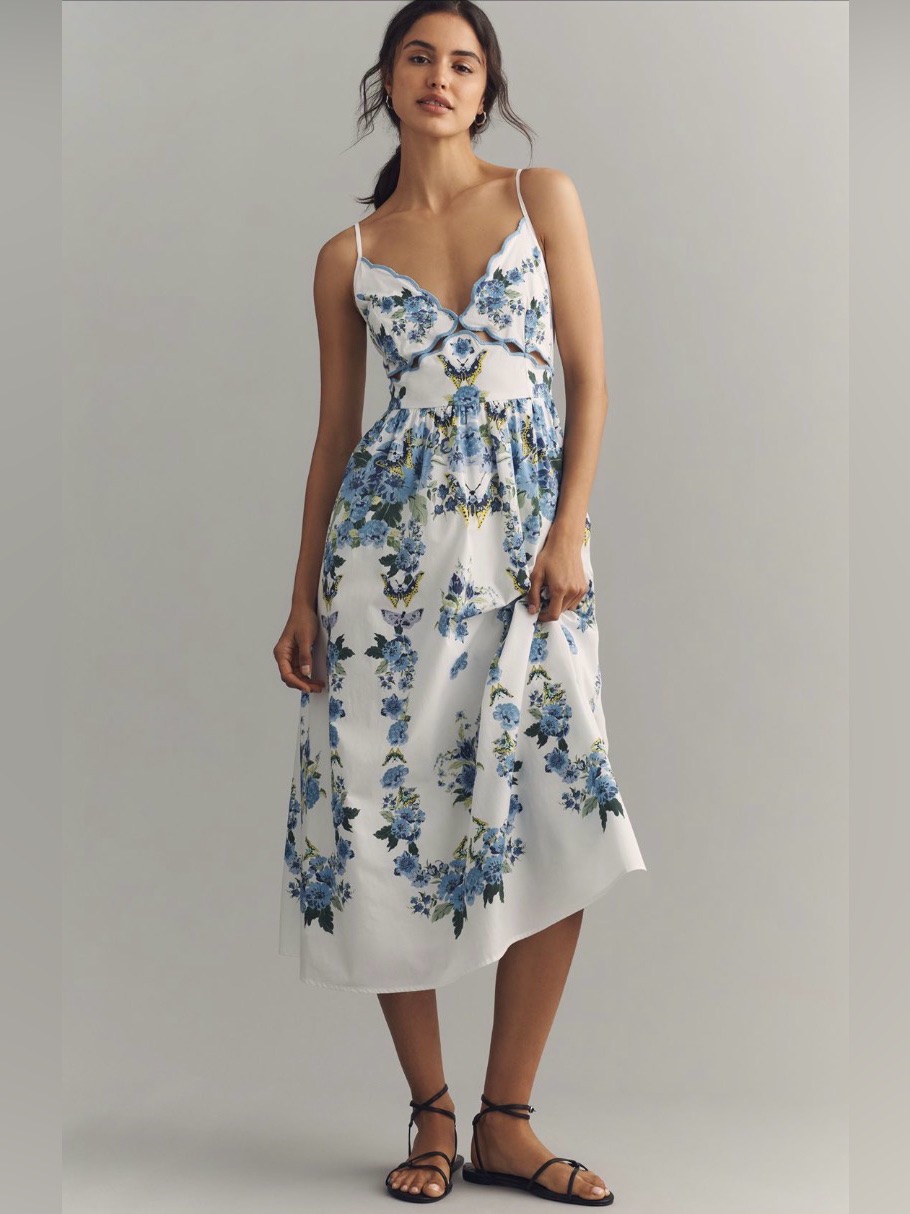 Nwt Anthropologie Cotton Scalloped Midi Dress
